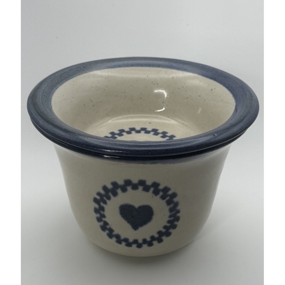 Vintage Brinker Pots Stoneware Blue Heart Crock & Bowl Set Dips Mid 1990's EUC
